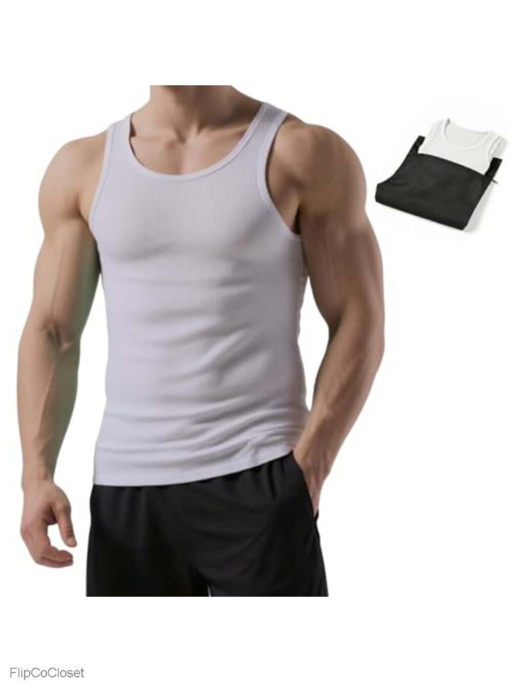 Ribbed Tank Top Moisture-Wicking Muscle Fit Gym Workout Undershirt